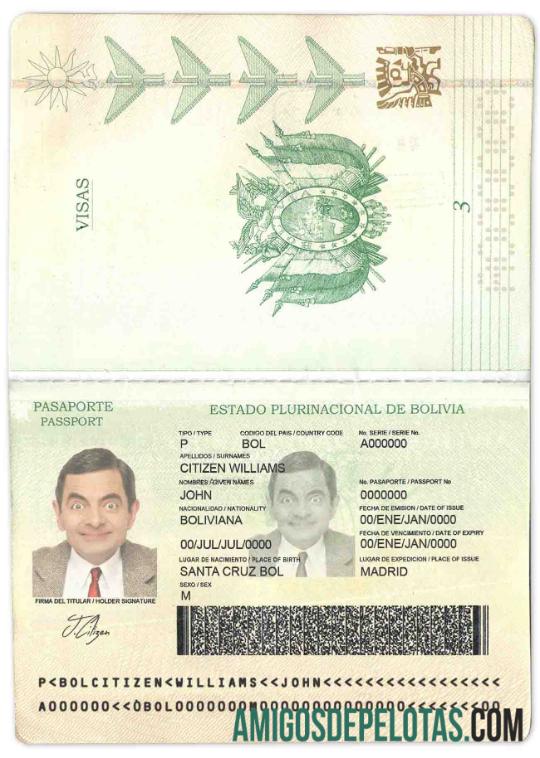 Passaporte Bolívia exemplo